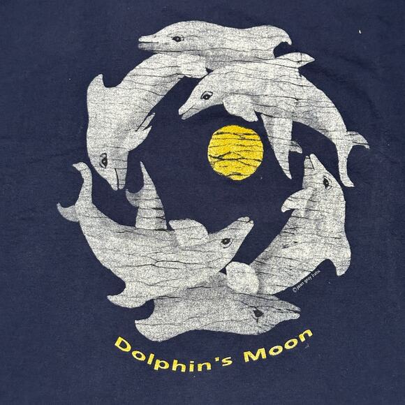 VTG Shirt Mens XXL Blue Dolphin's Moon Single Stitch USA Fruit of the Loom 90s - Picture 2 of 10